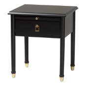 Baxton Studio Tamra Black Wood Nightstand with Pullout Shelf - Modern Transitional Bedside Table with Metallic Accents Baxton Studio restaurant furniture, hotel furniture, commercial furniture, wholesale bedroom furniture, wholesale night stand, classic night stand